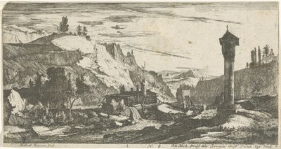 paisaje montañoso con columna Paisajes tiroleses (título de la serie) de Roelant Roghman