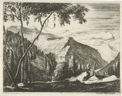 paisaje de montaña con cruz Paisajes tiroleses (título de la serie) de Roelant Roghman