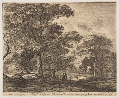 Lámina 1, de Seis vistas en el bosque de La Haya (Verscheÿde Ghesichten) de Roelant Roghman