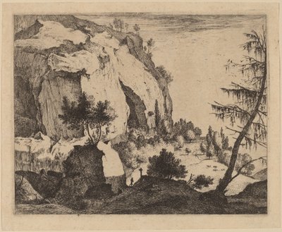 Paisaje rocoso con abeto: lámina 4 de Roelant Roghman and Melchior Küsel