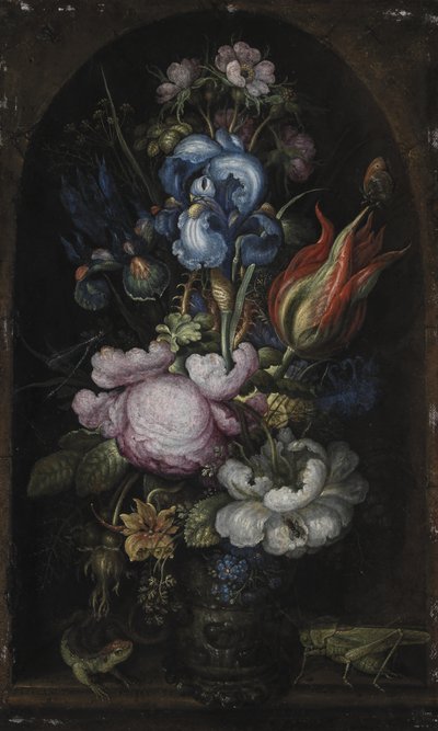 Ramo de flores en un nicho de piedra de Roelant Savery
