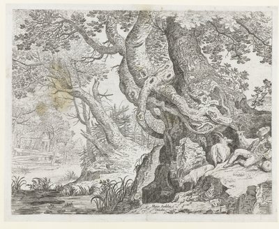 Pastor durmiente junto a un gran árbol de Roelant Savery