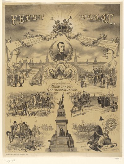 Placa de celebración en memoria de la independencia holandesa, 1813-1888 (título sobre objeto) de Roelof Raar