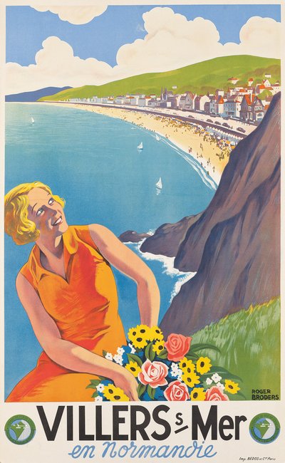 Cartel publicitario de Villers-sur-Mer, c. 1930 (litografía en color) de Roger Broders