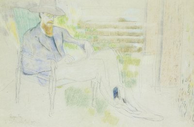 Lytton Strachey escribiendo en el jardín de Roger Eliot Fry