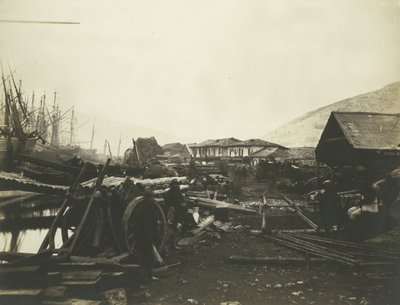 Lugar de desembarco, Almacenes del ferrocarril, Balaklava, 1855 de Roger Fenton