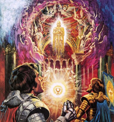 Sir Percival y Sir Bors presencian la desaparición del Santo Grial de Roger Payne