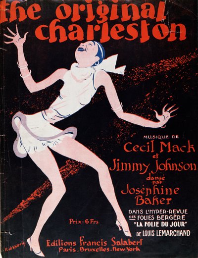 Josephine Baker (1906-75) bailando el charlestón, cartel que anuncia un espectáculo en el Folies Bergere de Roger de Valerio