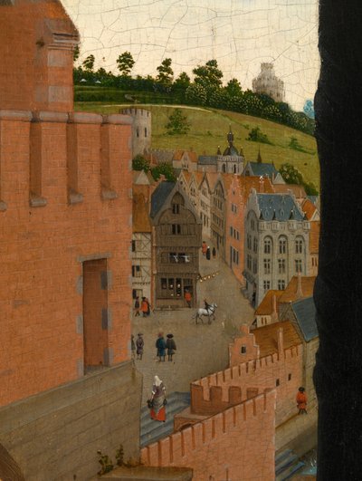 Detalle de San Lucas dibujando el retrato de la Virgen (óleo sobre tabla) de Rogier van der (after) Weyden