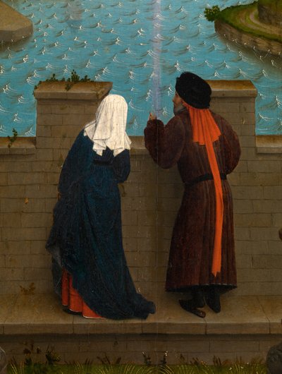 Detalle de San Lucas dibujando el retrato de la Virgen (óleo sobre tabla) de Rogier van der (after) Weyden