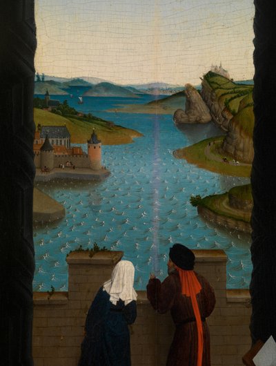 Detalle de San Lucas dibujando el retrato de la Virgen (óleo sobre tabla) de Rogier van der (after) Weyden