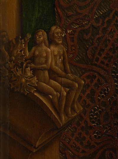 Detalle de San Lucas dibujando el retrato de la Virgen (óleo sobre tabla) de Rogier van der (after) Weyden