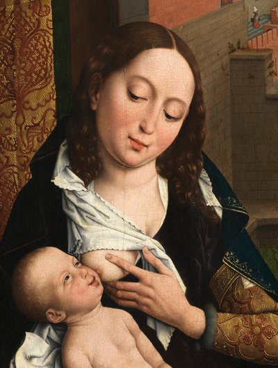 Detalle de San Lucas dibujando el retrato de la Virgen (óleo sobre tabla) de Rogier van der (after) Weyden