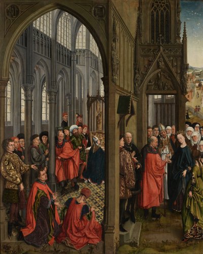 La Floración de la Vara de José y los Desposorios de la Virgen (óleo sobre tabla) de Rogier van der (follower of) Weyden