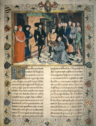 Jean Wauquelin (fallecido en 1452) presenta la traducción de las crónicas de Henao a Felipe III de Borgoña de Rogier van der Weyden