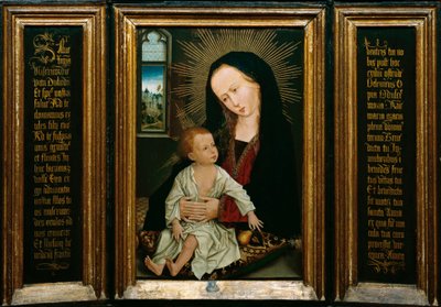 Salve Regina (Salve, Oh Reina, oración católica), representación de la Virgen y el Niño sosteniendo una pera de Rogier van der Weyden