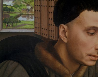 San Ivo, detalle de la ventana y la cabeza de San Ivo, c.1450 de Rogier van der Weyden