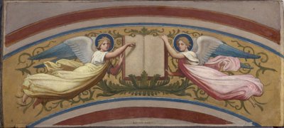 Boceto para la iglesia Saint-François-Xavier: El libro de los Evangelios sostenido por dos ángeles, entre 1874 y 1876 (óleo sobre gouache, acuarela, papel) de Romain Cazes