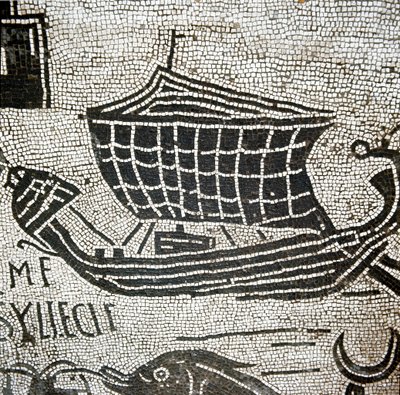 Un barco de Alejandría en el puerto de Ostia (mosaico) de Roman
