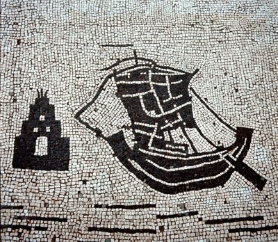 Un barco en el puerto de Ostia (mosaico) de Roman