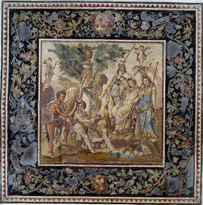 Arte de la Antigua Roma: Juicio de Paris. Mosaico de la casa del Atrio en Antioquía, siglo II d.C. Museo del Louvre de Roman