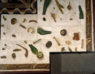“Asarotos” (Suelo sin barrer) Fragmentos de mosaico firmado por Harakliton de Roma, siglo II d.C. de Roman
