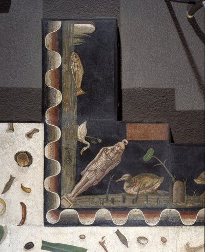 Asarotos (Piso sin barrer) Fragmentos de mosaico firmado por Harakliton de Roma, siglo II d.C., Roma de Roman