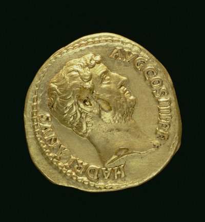 Áureo (anverso) de Adriano (117-138 d.C.) sin corona. Inscripción: HADRIANVS AVGUSTVS de Roman
