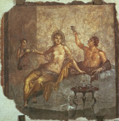 Pareja banqueteando con un esclavo, de Herculano, c.50-79 AD de Roman