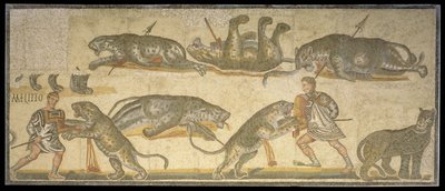 Batalla entre gladiadores y felinos, 320 d.C. de Roman