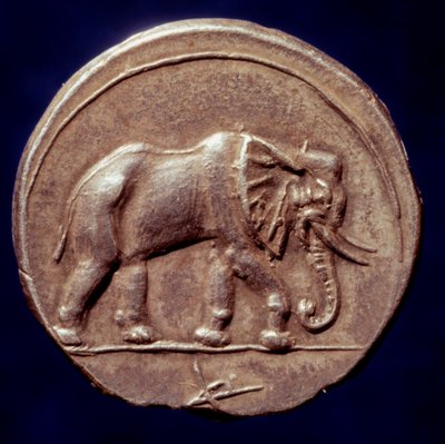 Civilización cartaginesa: medalla que representa un elefante que permitió al general cartaginés Aníbal (247-183 a.C.) cruzar los Alpes en 218 a.C. durante la Segunda Guerra Púnica. Siglo III a.C. París, B.N. de Roman