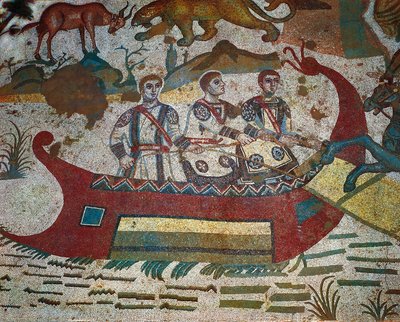Detalle del mosaico de la Gran Caza, Villa Romana del Casale, Piazza Armerina, Sicilia, Italia, siglo IV de Roman