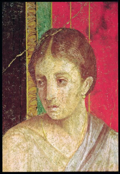 Detalle de la cabeza de la Madre Sentada de la Escena del Catecismo, Muro Norte, Oecus 5 de Roman
