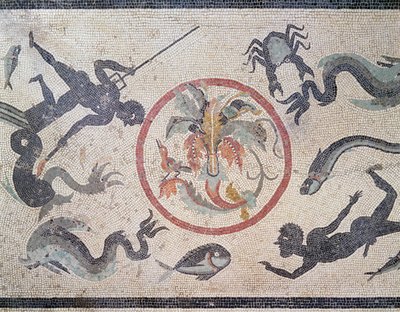 Pescadores y criaturas marinas, siglo I d.C. de Roman