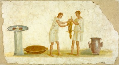 Fragmento de un panel de fresco con preparación de comida, c.100-150 de Roman