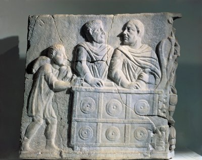 Fragmento de sarcófago que representa a un cambista, de Roma, Viale del Re de Roman