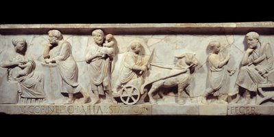 Fragmento del sarcófago de Marcus Cornelius Statius alrededor del 150 d.C. de Roman