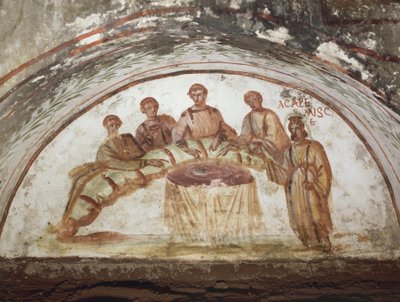 Fresco que representa una escena de banquete de Roman
