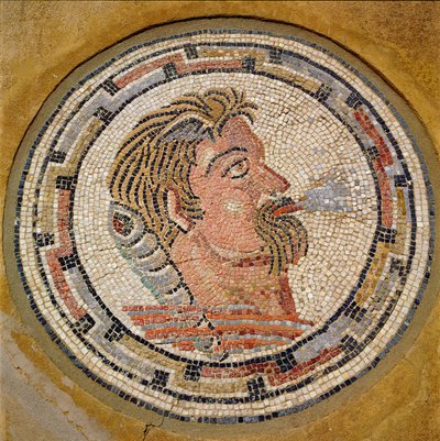 Cabeza de un hombre, mosaico romano de la Casa de Orfeo, siglo III d.C. de Roman