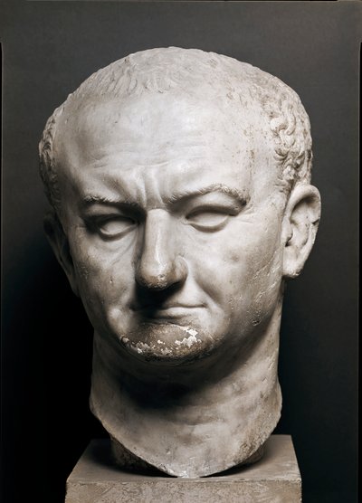 Cabeza del emperador romano Vespasiano (Tito Flavio Vespasiano) (9-79 d.C.) - Escultura de mármol, altura 40 cm - Roma, Museo Nazionale Romano de Roman