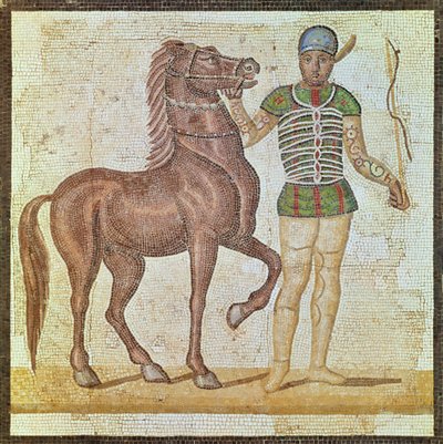 Jinete en colores de carrera (mosaico) de Roman