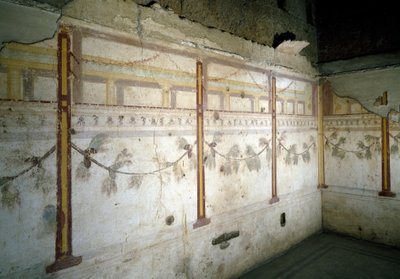 Vista interior de los frescos de guirnaldas de pino de Roman