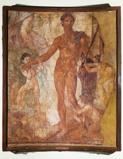 Italia, Campania, la basílica de Ercolano, Teseo matando al Minotauro (fresco) de Roman