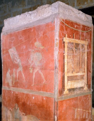 Italia, Nápoles, Museo Arqueológico Nacional, Tintoreros, pintura de la Casa de la Fullonica en Pompeya (Lista del Patrimonio Mundial de la UNESCO) de Roman