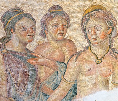 Leda y sus criadas, detalle de Leda y Zeus, mosaico, Casa de Aion, Pafos, Chipre de Roman
