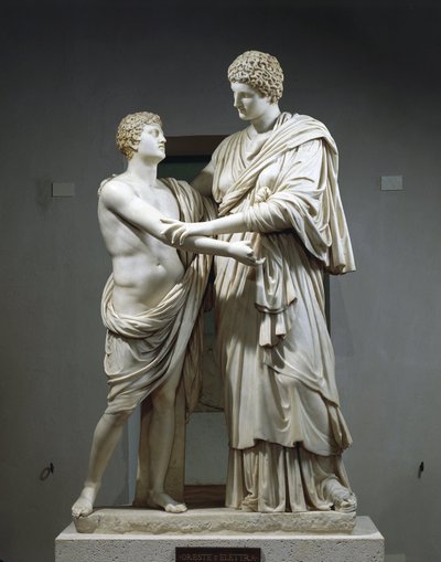 Grupo escultórico de mármol que representa a Orestes y Electra de Roman