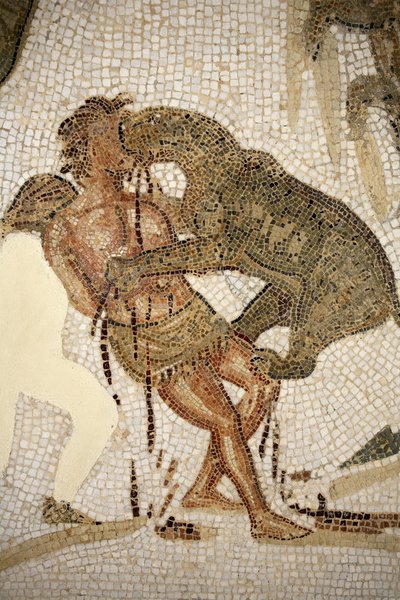 Mosaico que ilustra la tortura de un convicto de Roman