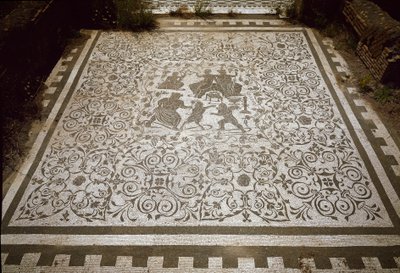 Mosaico del pavimento de la casa de Dionisio y Ariadna, siglo II de Roman