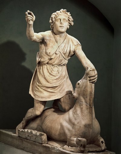 Mármol pentélico de Mitra matando al toro, firmado por Kriton de Atenas, del Mitreo de los Baños de Mitra, Ostia Antica (mármol) de Roman