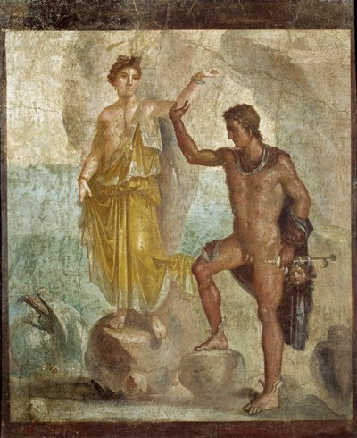 Perseo liberando a Andrómeda. Fresco 98x120cm. Proveniente de la Casa de los Dioscuros en Pompeya. 300 d.C. Museo Arqueológico Nacional, Nápoles (Museo Arqueológico de Nápoles). ©Raffael/Leemage de Roman